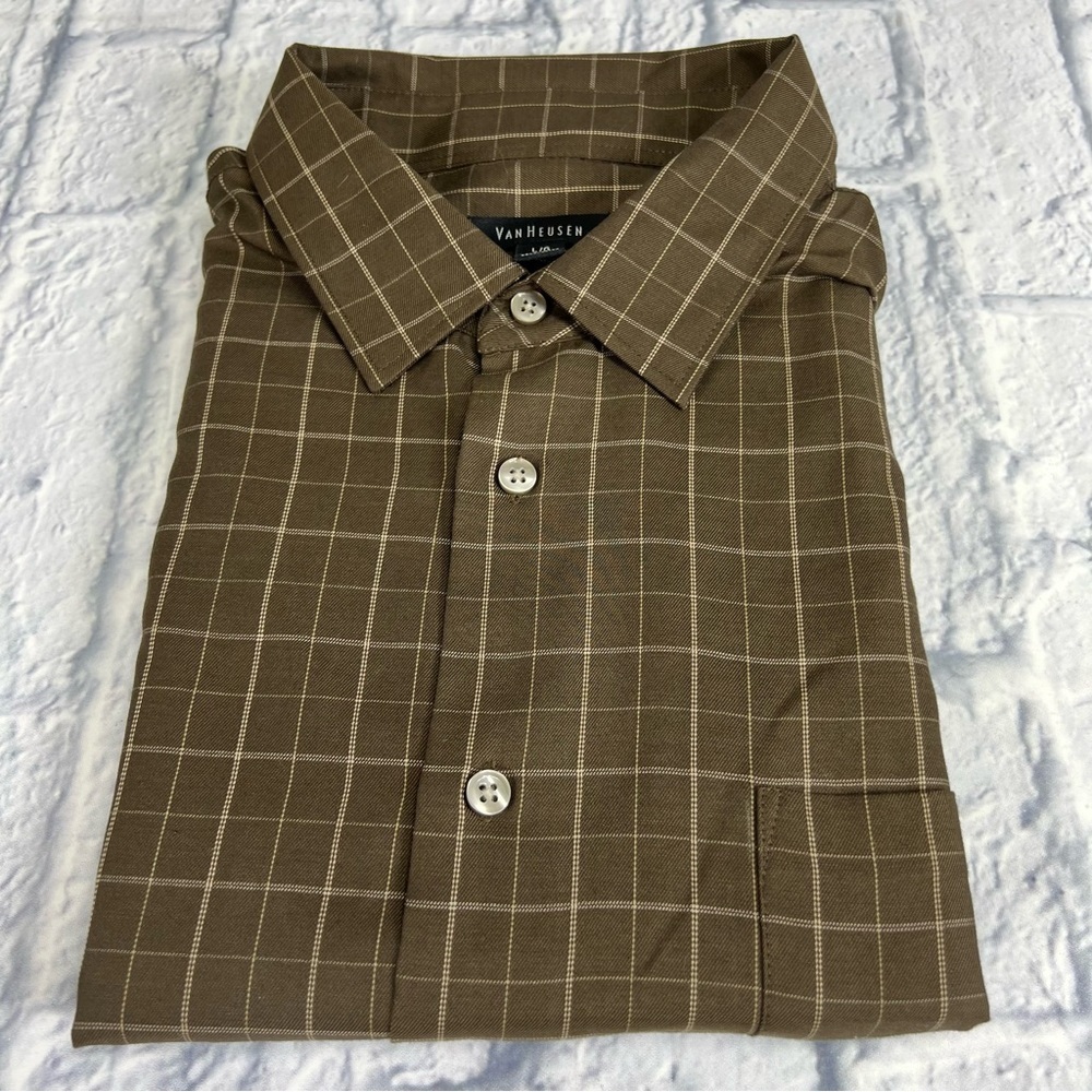 Van Heusen large 16 - 16 1/2 dress shirt brown plaid